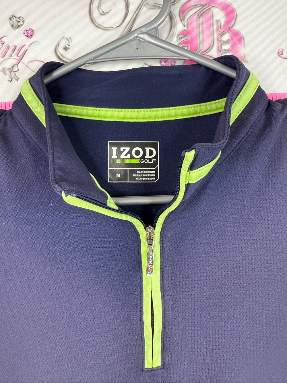 izod golf tee tshirt Navy and White Short Sleeve Golf Polo with Lime Trim - Picture 5 of 9